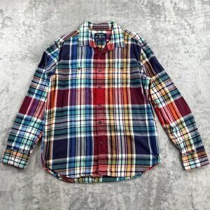 American Eagle Shirt Mens Large Blue Plaid Flannel Button Up Prep Fit Lumberjack